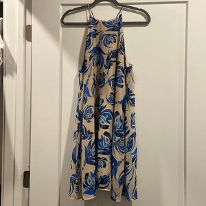 Everly Blue/Cream Floral Halter Shift Dress (S)
